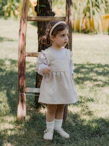 SHEIN Vintaside Kids Baby Girls 2pcs/Set Striped Long Sleeve Top And Corduroy Overall Dress, Fashionable Outfit For Autumn