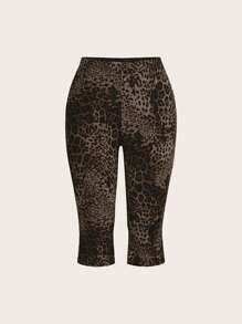 EgrlEra 1 件女式动物印花压缩七分裤，透气休闲豹纹骑行短裤，时尚单品，七分紧身裤（图案随机） - 彩色 - 查看 1