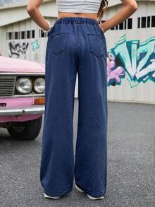 SHEIN Quần Jeans Denim Giặt Cho Nữ Tuổi Teen, Thời Trang Thường Ngày Nhẹ Đa Năng Cho Mùa Xuân/Hè - Rửa tối - Xem 2