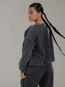 MUSERA Crew Neck Drop Shoulder Oversize Washed Sweatshirt - Black - View 4