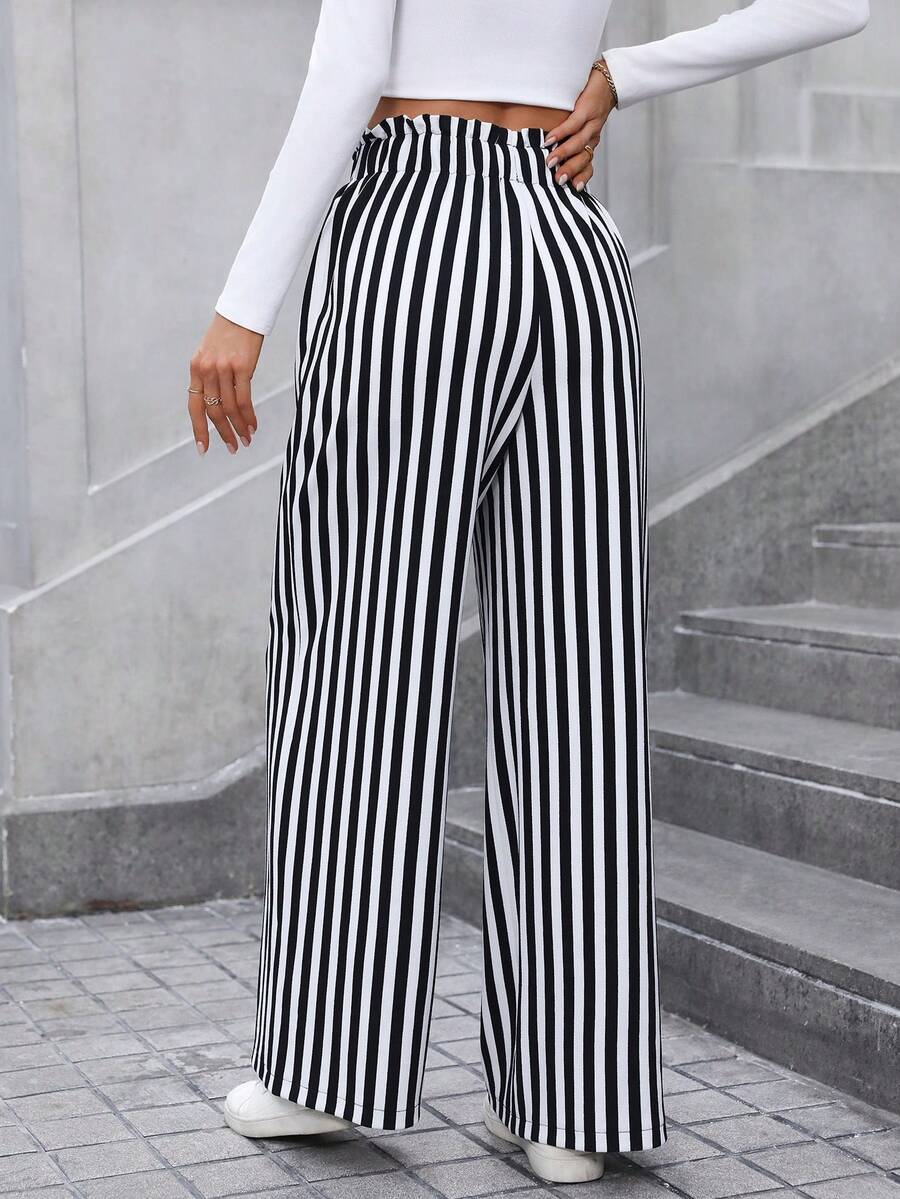 SHEIN LUNE Striped Office Lady Casual Business Straight Leg Pants For
