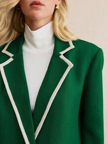 BizChic 优雅商务羊毛西装外套，长袖女士办公室套装，绿色，春夏， - 綠色 - 查看 5