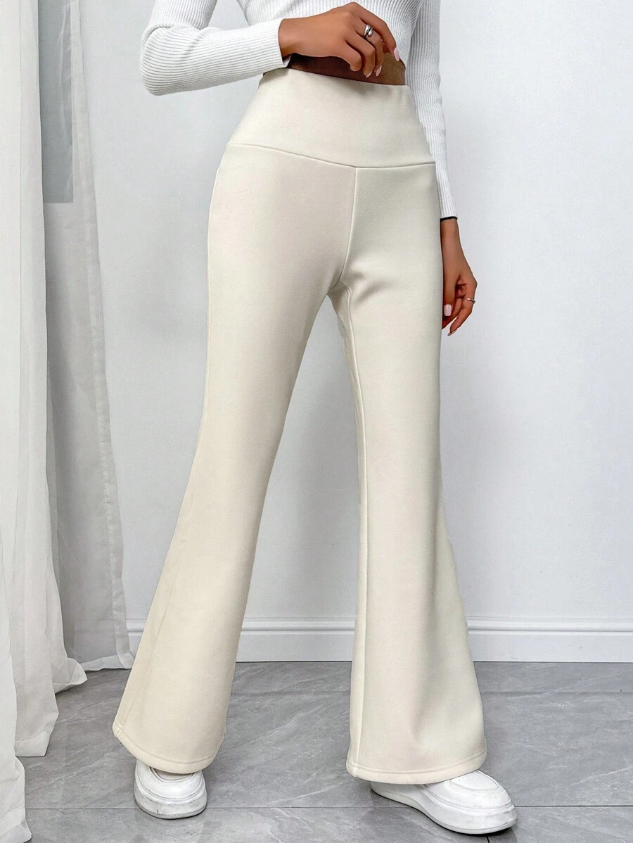 SHEIN EZwear 秋冬季保暖喇叭裤黑色保暖内衬 - 白色 - 查看 1