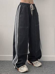 DAZY Quần Jeans Denim Chắp Vá Màu Thể Thao Cho Nữ - Màu xanh lam - Xem 1