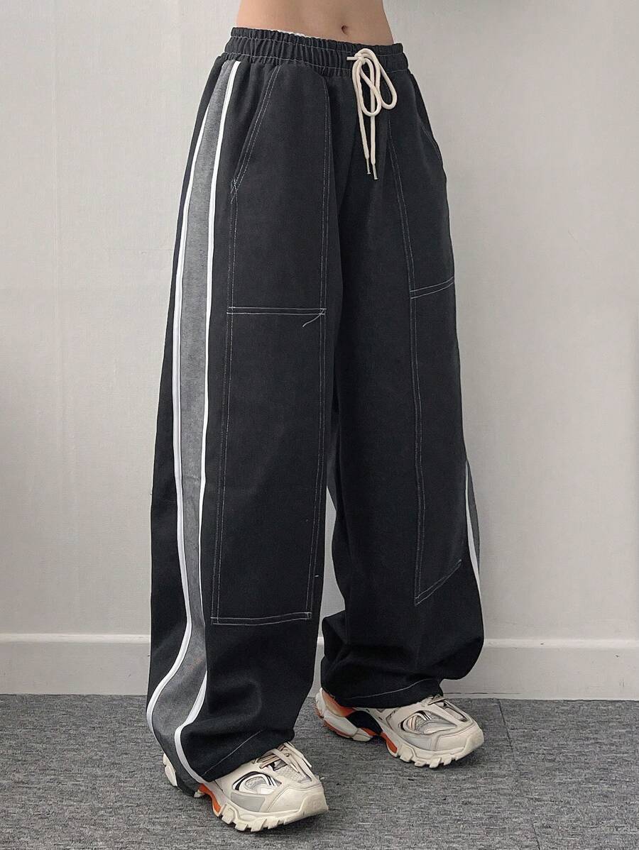 DAZY Quần Jeans Denim Chắp Vá Màu Thể Thao Cho Nữ - Màu xanh lam - Xem 1