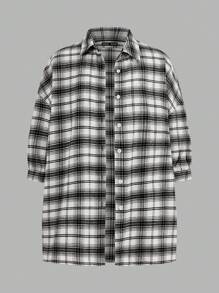 SHEIN LUNE 3 件套女士休闲格子衬衫、吊带背心和裤子套装 - 黑與白 - 查看 5
