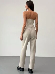 Aloruh 2pcs/Set Winter New PU Top & Slimming High-Waisted Pants Set,  And Warm - Apricot - View 2