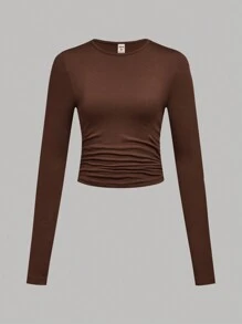 SHEIN Girlism 3pcs Teen Girl Solid Round Neck Floucing Casual Long Sleeve T-Shirt Set