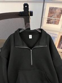 SHEIN 青少年女孩服装 白色落肩拉链半襟短款运动衫