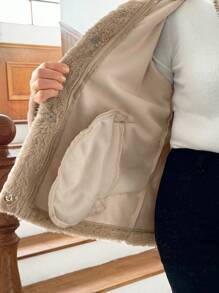 SHEIN LUNE Women's Casual Fur Collar Coat Winter Jacket Women