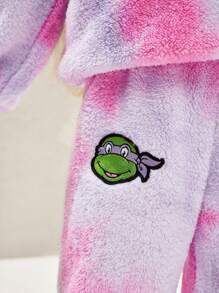 TEENAGE MUTANT NINJA TURTLES | SHEIN Tween Girl Cartoon Turtle Graphic Tie-Dye Oversized Teddy Sweatshirt & Pants Set