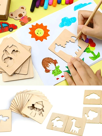 32pcs Wooden Painting Template Kit, Painting Board Toy, Coloring Puzzle, Arts & Crafts Set, Educational Toy Accessories Decor Decoration Valentine's Day, Valentines Wedding, Birthday Painting Supplies,Back To School,School Supplies