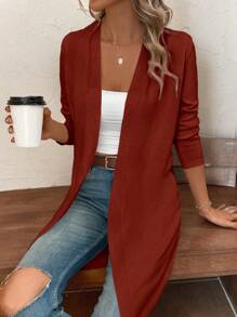 SHEIN LUNE Áo len cardigan mỏng nhẹ hở phía trước màu trơn đơn giản cho nữ, mùa thu/đông - trái cam - Xem 6