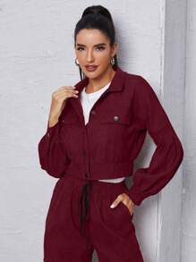 Mulvari Ensemble 2 pièces femme : veste à manches longues boutonnée unie et pantalon cargo décontracté avec cordon de serrage à la taille, pour l'automne