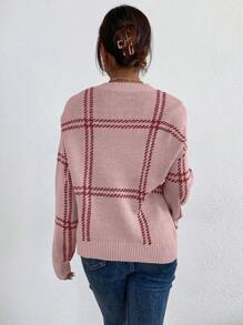 Chiquease 女士圆领长袖简约套头毛衣，休闲日常针织套头衫，秋冬季 - 藕粉色 - 查看 2
