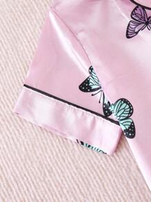 Young Girl Butterfly Print Contrast Piping PJ Set