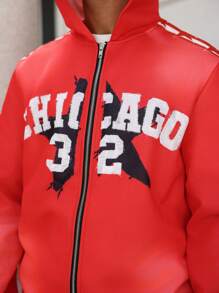 Manfinity EMRG 2pcs Men Casual Letter Print Zipper Hoodie And Sweatpants Set, Autumn - Red - View 3