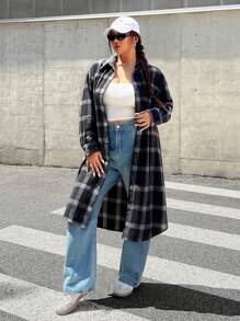 SHEIN EZwear Camisa holgada informal a cuadros de talla grande, para otoño/invierno