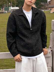 DAZY Men Casual Partial Zip Up Long Sleeve Jacket, Floral Pattern, Autumn Quarter Zip Men - Khaki - View 8