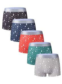 5pcs/Pack Men's Christmas Print Boxer Briefs - Multicolor - View 1