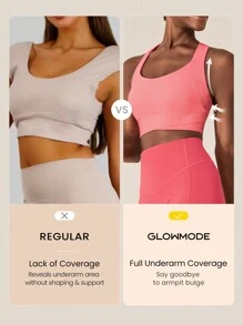 GLOWMODE FeatherFit™-Sculpt Full Coverage Side Support Wide Strap Crossover Sports Bra Light Support Low Impact Yoga Pilates Daily - Coral Pink - View 3