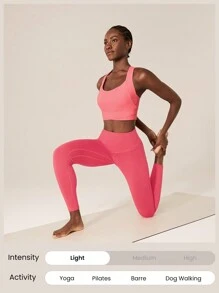 GLOWMODE FeatherFit™-Sculpt Full Coverage Side Support Wide Strap Crossover Sports Bra Light Support Low Impact Yoga Pilates Daily - Coral Pink - View 6