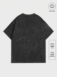 ROMWE MEN Grunge Punk Men Skull & Letter Graphic Y2k T-Shirt, School - Black - View 2