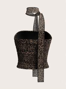 SHEIN X Belinda SHEIN EZwear 女士豹纹网眼褶皱抹胸（配围巾）