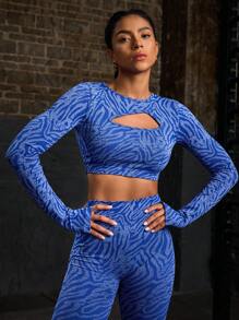 Powerista Women's Full Print Cut-Out Front Flex Long Sleeve Crop Top - Blue - View 1