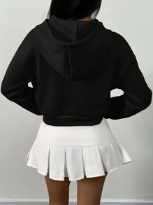INAWLY Women's Drawstring Long Sleeve Pocket Minimalist Hooded Sweatshirt,Graduation,Teacher,Back To School Pullover Fall - Black - View 2