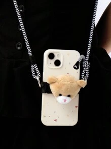 ROMWE Kawaii 1 pieza Correa de teléfono desmontable con oso de peluche de dibujos animados lindo y cereza bicolor, correa de hombro cruzada para mujeres, niñas, estudiantes, uso diario, regalo de vacaciones