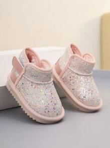 1 Pair Baby Girl Glitter Soft Warm Non-Slip Snow Boots, Suitable For Outdoor Wear In Autumn & Winter