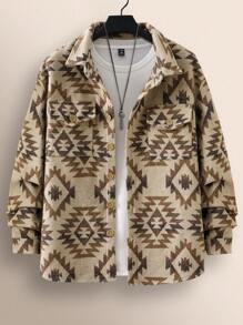 Manfinity Homme Plus Size Men's Casual Geometric Pattern Button-Front Shacket, Autumn - Multicolor - View 1