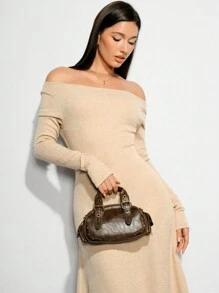 SHEIN BAE Túi xách da nâu cổ điển - màu nâu - Xem 5