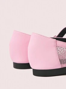 CUCCOO DOLLMOD 女士粉色方头扣带网眼拼接软底透气复古镂空平底鞋适合圣诞节和新年假期氛围秋冬季 - 粉色 - 查看 4