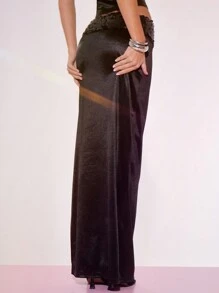 MUSERA Contrast Sequin Waist Maxi Skirt Elegant Spring Summer Ibiza, Holiday, Club