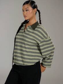 MUSERA Collared Striped Knit Sweater Long Sleeve Tops, Spring Y2K 90's Casual Cute Oversized Airport Back To School Winter Everyday Work Office Chic Spring - Multicolor - View 2