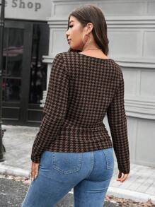 SHEIN LUNE Camiseta minimalista de manga larga con cuello cuadrado a lunares de talla grande, atuendo casual para uso diario/vacaciones de otoño