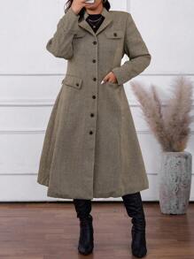Calvaya Áo khoác dài thường ngày cài nút xương cá cỡ lớn, mùa thu/đông - Nhiều màu - Xem 6