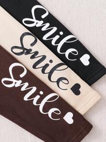 SHEIN Leap Crew 年轻女孩秋冬装 3 件套年轻女孩纯色字母针织法兰绒保暖打底裤套装，带保暖内衬，羊毛打底裤，秋冬季，非常适合休闲、日常穿着和上学。