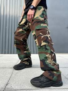 Manfinity EMRG 男士休闲迷彩印花直筒工装裤，长款直筒裤，适合送给老公、男朋友的礼物