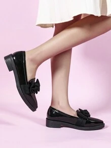 CUCCOO DOLLMOD Giày bệt mũi nhọn cho nữ, trang trí nơ màu đỏ tía, phong cách đại học, phù hợp với mọi mùa - màu đen - Xem 4