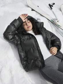 In My Nature Women Outdoor Sports Casual Urban Commute Super Warm Self-Heating Padded Coat, Shiny Black Winter Women Tops