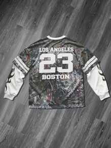 Aesthetic Post 男士字母与火焰印花圆领长袖休闲套头衫，秋季