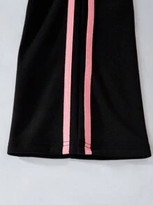 SHEIN Conjunto informal para niña preadolescente de sudadera con capucha en jacquard y pantalones acampanados de terciopelo