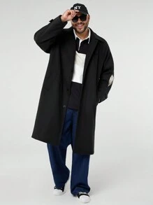 Manfinity VCAY 大码男士休闲宽松保暖长袖大衣，冬季外出时尚黑色大衣，适合朋友、丈夫、男朋友的礼物 - 黑色 - 查看 1