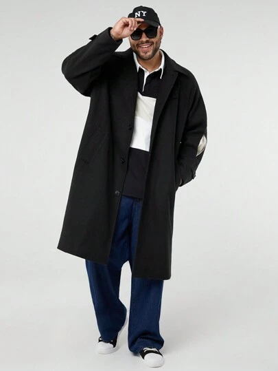 Manfinity VCAY Plus size män Casual lös varm långärmad överrock, vinter gå ut mode svart överrock, för vänner, make, pojkvänspresenter