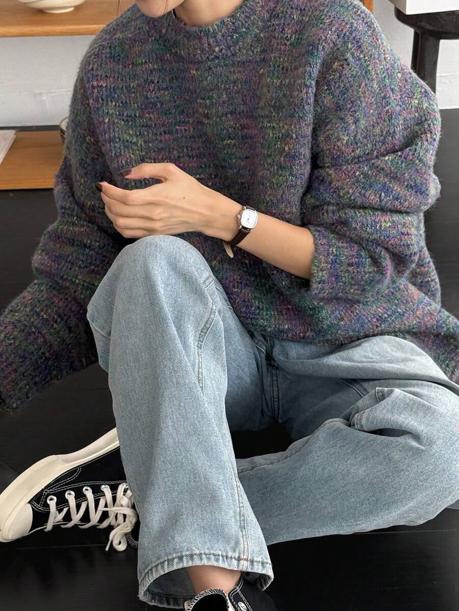 Dazy-Less 1 件渐变扎染厚圆领针织毛衣，适合女士，秋季女装