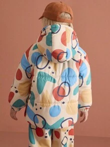 THE HAPPY LOOK Young Boy Geometric Print Long Sleeve Hooded Casual Padded Coat For Everyday Wear, Autumn/Winter
