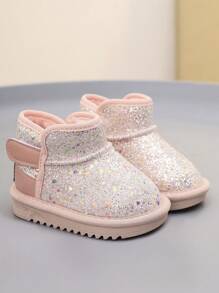 1 Pair Baby Girl Glitter Soft Warm Non-Slip Snow Boots, Suitable For Outdoor Wear In Autumn & Winter